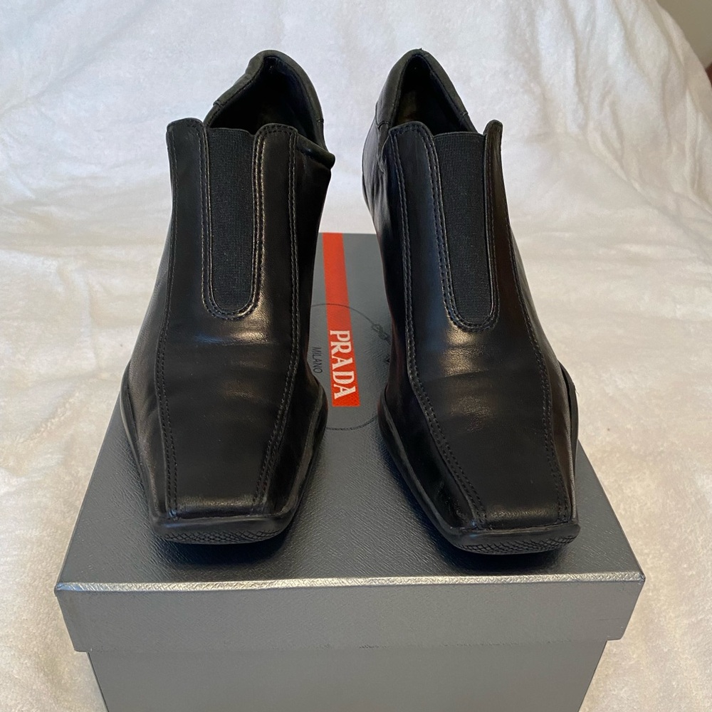 Prada Black Leather Slip On Booties
